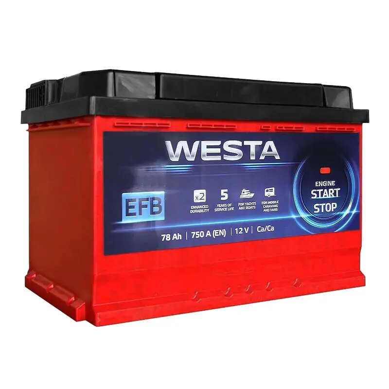 Автомобільний акумулятор WESTA 6CT-78Ah EFB Start-Stop RED АзЕ